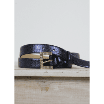Abro Medium Belt Leather Metallic Navy