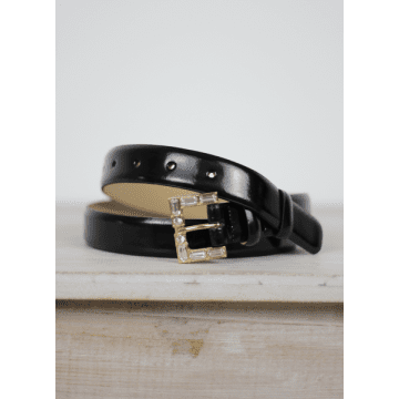 Abro Medium Leather Belt Black Patent Jewelled