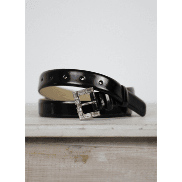 Abro Medium Leather Belt Black/nickel Patent Jewelled