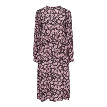 Pieces Midi Smock Dress In Purple Whimsy Floral-multi