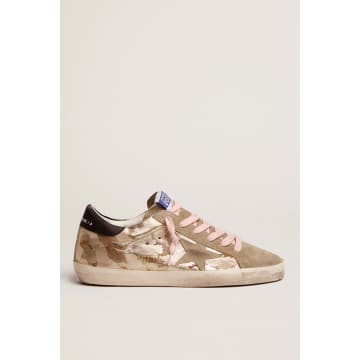 Golden Goose Super Star Laminated Camouflage Print Leather Suede Toe And Star Leather Heel In Grey