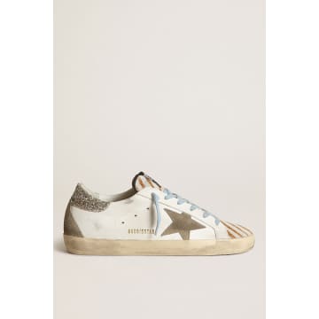Golden Goose Super Star Leather Upper Suede Star And Spur Glitter Heel In White