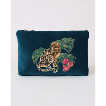 Elizabeth Scarlett Jungle Jaguar Ink Blue Velvet Mini Pouch
