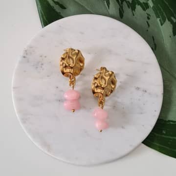 Golden Ivy Lima Steel Earrings Natural Stone (2 Variants) In Pink