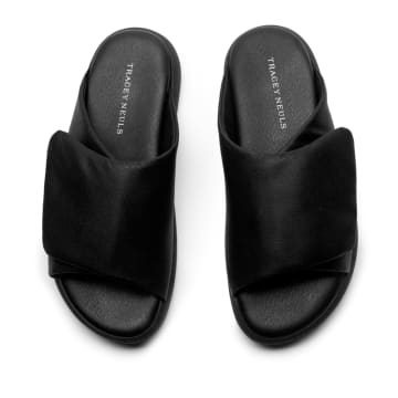Tracey Neuls Holler Smoke | Velcro Leather Slides In Black
