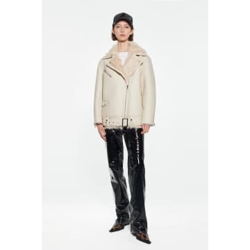 Shop Stand Studio Carrie Shearling Biker Jacket In White