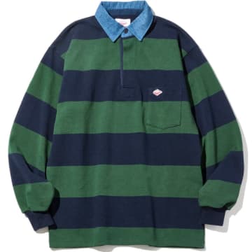 Battenwear Pocket Rugby Shirt Green X Navy Stripe