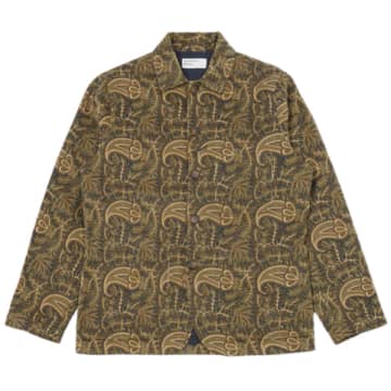 Universal Works Bakers Chore Jacket In Navy Paisley Cord In Blue