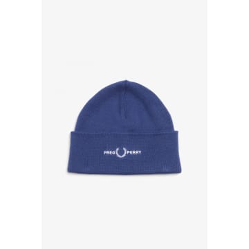 Fred Perry Graphic Beanie In Navy In Blue