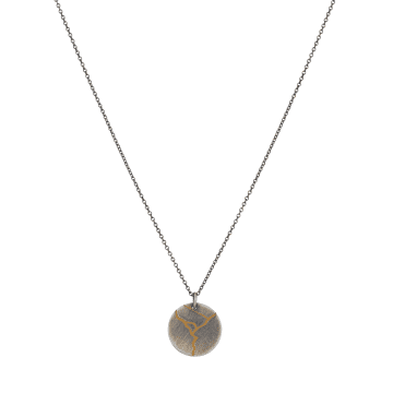 Posh Totty Designs Silver Kintsugi Disc Necklace In Metallic