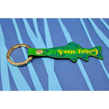 Ark Colour Design Gone Fishing Leather Keyring In Neutrals