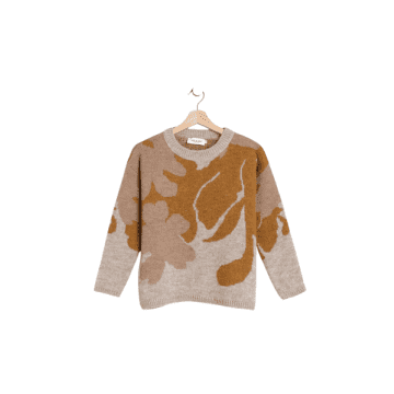 Indi And Cold Leaf Jacquard Jumper In Beige From In Neturals