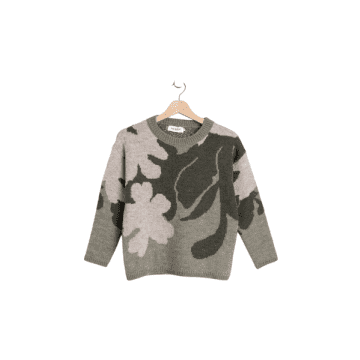 Indi And Cold Leaf Jacquard Jumper In Khaki From In Neutrals