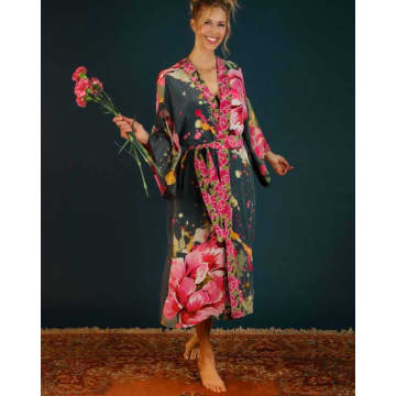 Powder Painted Peony Kimono Gown In Multi