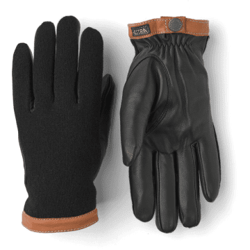 Hestra Black Deerskin Wool Tricot Gloves