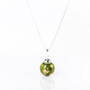 Botanic Isles Scottish Moss And Gold Resin Sphere Silver Necklace