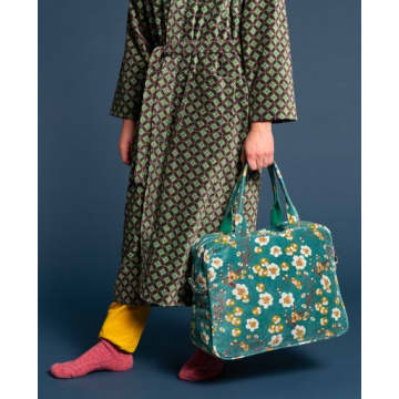 Les Touristes Velvet Poppins Weekend Bag, Blossom Blue In Green