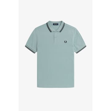 Fred Perry Slim Fit Twin Tipped Polo Silver Blue / Black / Black In Metallic