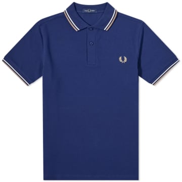 Fred Perry Slim Fit Twin Tipped Polo French Navy / Ecru / Warm Stone In Blue