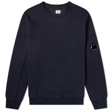 Shop C.p. Company Diagonal Raised Fleece Crew Neck Sweatshirt Total Eclipse Blue