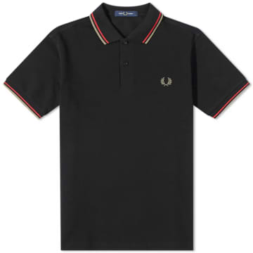 Fred Perry Slim Fit Twin Tipped Polo Black Washed Red Green