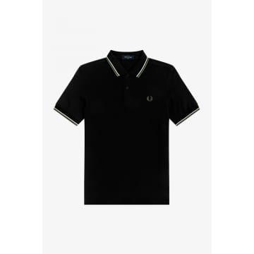 Fred Perry Slim Fit Twin Tipped Polo Black Ecru Pistachio