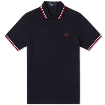 Fred Perry Kids' Slim Fit Twin Tipped Polo Navy White Red In Blue
