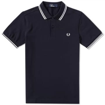Fred Perry Slim Fit Twin Tipped Polo Navy White White In Blue