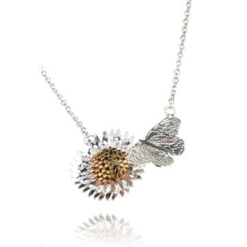 Amanda Coleman Butterfly & Daisy Necklace In Silver & Gold In Metallic