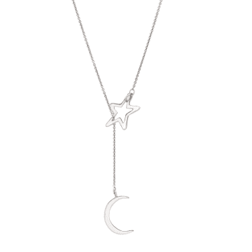 Posh Totty Designs Sterling Silver Moon & Star Lariat Necklace In Metallic