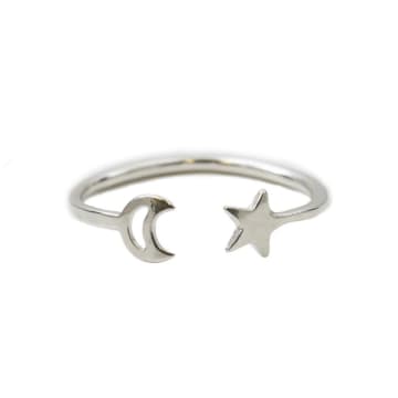 Posh Totty Designs Sterling Silver Moon & Star Open Ring In Metallic