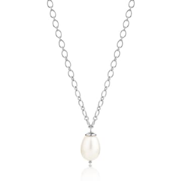 Claudia Bradby Luxury Silver Pearl Drop Necklace In Metallic