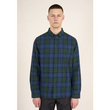 Knowledge Cotton Apparel 90933 Light Flannel Checked Custom Fit Shirt Trekking Green