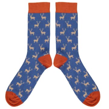 Catherine Tough Men's Stag Ankle Socks- Navy/ Copper In Blue