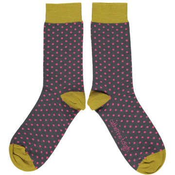 Catherine Tough Men's Spots Ankle Socks- Slate/ Pink