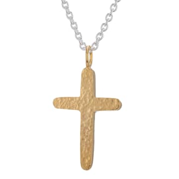 Collardmanson 925 Silver Hammered Cross Necklace Gold In Metallic