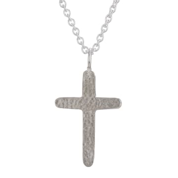 Collardmanson 925 Silver Hammered Cross Necklace In Metallic