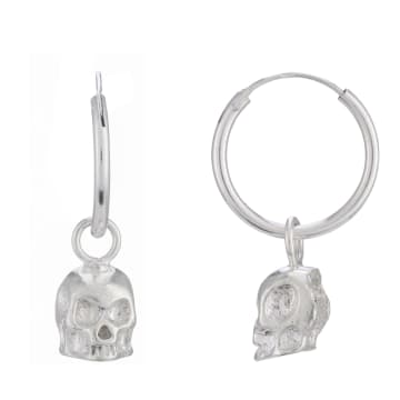 Silver Jewellery 925 Small Silver Bird Skull Hoop Earrings In Metallic