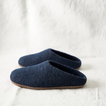 Aura Que Handmade Eco Felt Mule Slippers Suede Sole | Navy Blue