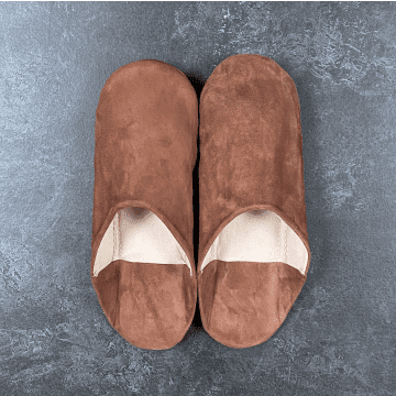 Stuff & Co Moroccan Babouche Suede Slippers | Walnut