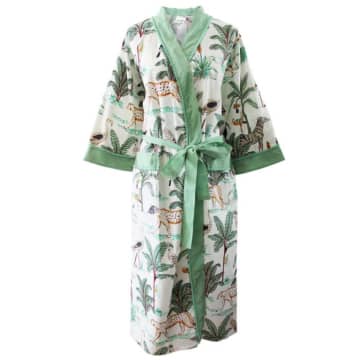 Powell Craft Ladies Cream Safari Print Cotton Dressing Gown In Neutrals
