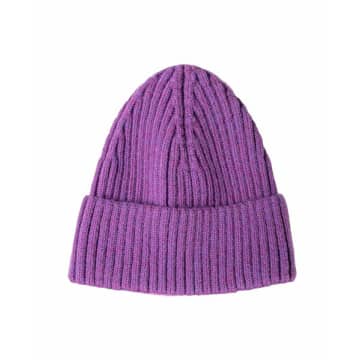 Lilac Rose White Leaf Ribbed Cashmere Blend Beanie In Lilac