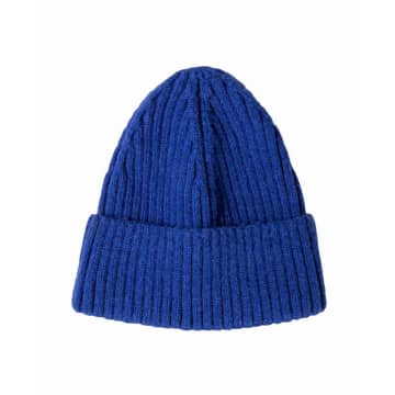 Lilac Rose White Leaf Ribbed Cashmere Blend Beanie In Royal Blue
