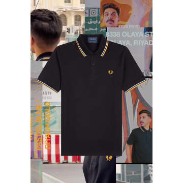 Fred Perry Reissues Original Twin Tipped Polo Black / Pastel Blue / Riyadh Gold