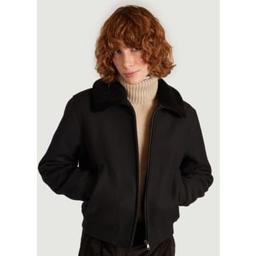 L'exception Paris Sheepskin Collar Jacket In New Wool Made In France