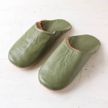 Bohemia Moroccan Leather Babouche Slippers In Green