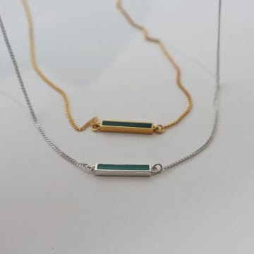 Lines + Current Green Alchemy Bar Necklace In Metallic