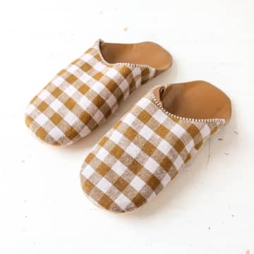 Bohemia Gingham Check Babouche Slippers In Neutrals