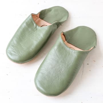 Bohemia Mens Moroccan Leather Babouche Slippers In Green