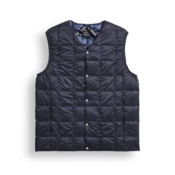 Taion V-neck Button Down Vest Navy In Blue